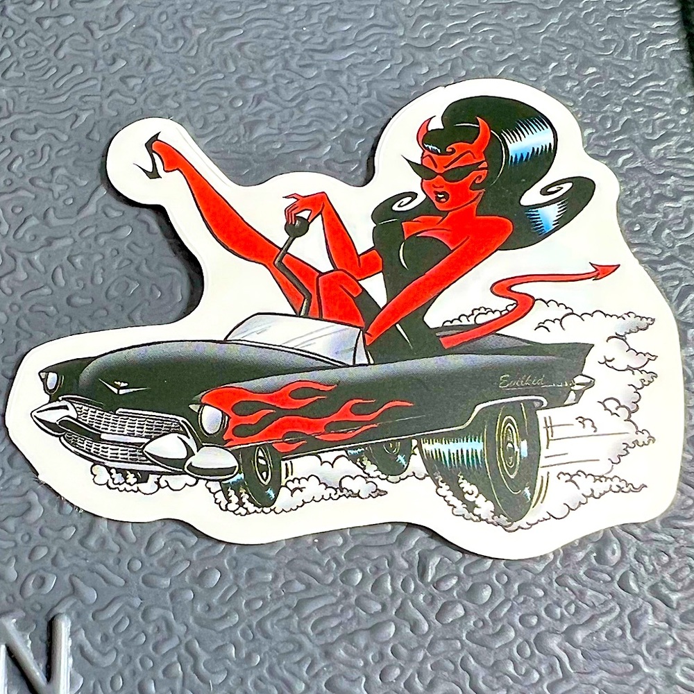 RED DEVIL Sexy Pinup Gorgeous Sticker Retro Vintage BomberGirl Ace Pilot